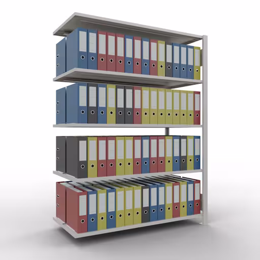 Abbildung Nr 14 des Artikels Anbauregal, Büro-Fachbodenregal Stecksystem MULTIplus150, 1800 x 1300 x 600 mm (HxBxT), 5 Fachböden, Längenriegel, mit Mittelanschlag, lichtgrau aus der Produktgruppe Büroregale von der Marke Schulte Lagertechnik