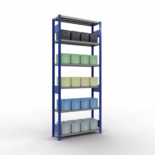 Produktbild Nr 13 des Artikels Grundregal, Fachbodenregal Stecksystem MULTIplus250, 2500 x 1000 x 300 mm (HxBxT), 6 Fachböden, Längenriegel, RAL 5010 enzianblau/verzinkt Abbildung Nr 13 des Artikels Grundregal, Fachbodenregal Stecksystem MULTIplus250, 2500 x 1000 x 300 mm (HxBxT), 6 Fachböden, Längenriegel, RAL 5010 enzianblau/verzinkt aus der Produktgruppe Stecksystem von der Marke Schulte Lagertechnik