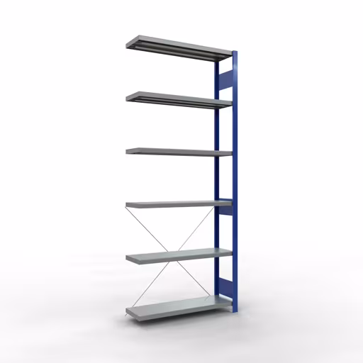 Anbauregal, Fachbodenregal Stecksystem MULTIplus330, 2500 x 1000 x 300 mm (HxBxT), 6 Fachböden, Kreuzstrebe, RAL 5010 enzianblau/verzinkt von der Marke Schulte Lagertechnik Anbauregal, Fachbodenregal Stecksystem MULTIplus330, 2500 x 1000 x 300 mm (HxBxT), 6 Fachböden, Kreuzstrebe, RAL 5010 enzianblau/verzinkt aus der Kategorie Anbauregal mit der Artikelnummer 13936-B