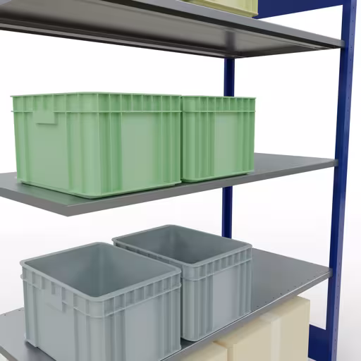 Produktbild Nr.14 des Artikels Anbauregal, Fachbodenregal Stecksystem MULTIplus150, 2000 x 1300 x 600 mm (HxBxT), 5 Fachböden, Längenriegel, RAL 5010 enzianblau/verzinkt aus der Produktreihe Stecksystem von der Marke Schulte Lagertechnik