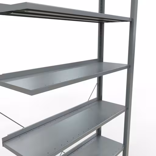 Abbildung Nr 13 des Artikels Anbauregal, Büro-Fachbodenregal Stecksystem MULTIplus85, 2300 x 1000 x 300 mm (HxBxT), 7 Fachböden, Kreuzstrebe, verzinkt, mit Anschlagleiste aus der Produktgruppe Büroregale von der Marke Schulte Lagertechnik