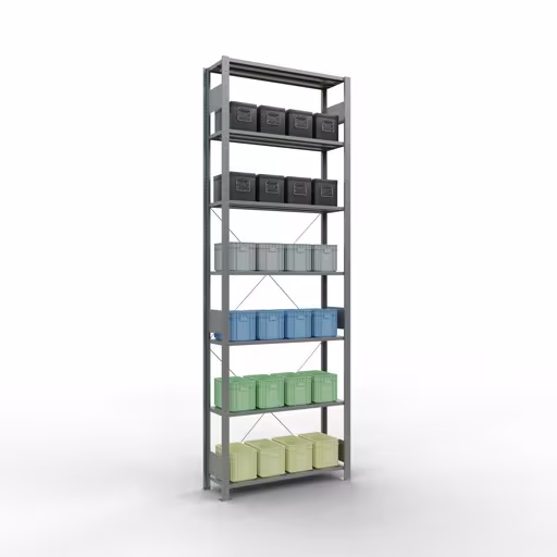 Abbildung Nr 15 des Artikels Grundregal, Fachbodenregal Stecksystem MULTIplus85, 3000 x 1000 x 300 mm (HxBxT), 7 Fachböden, Kreuzstrebe, verzinkt aus der Produktgruppe Stecksystem von der Marke Schulte Lagertechnik