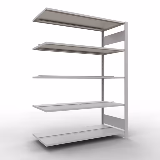 Anbauregal, Büro-Fachbodenregal Stecksystem MULTIplus150, 1800 x 1300 x 600 mm (HxBxT), 5 Fachböden, Längenriegel, mit Mittelanschlag, lichtgrau aus der Kategorie Stecksystem mit der Artikelnummer 36041