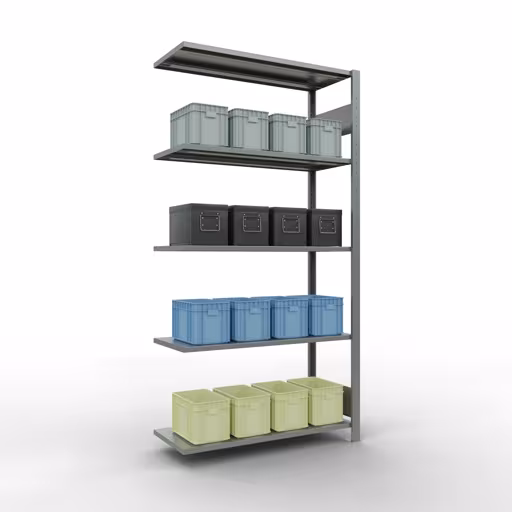 Andere Ansicht des Artikels Anbauregal, Fachbodenregal Stecksystem MULTIplus150, 2000 x 1000 x 400 mm (HxBxT), 5 Fachböden, Längenriegel, verzinkt aus der Kategorie Anbauregal