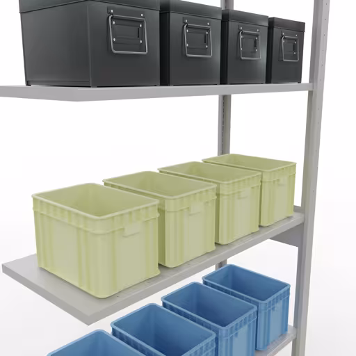 Produktbild Nr.14 des Artikels Anbauregal, Fachbodenregal Stecksystem MULTIplus150, 2500 x 1000 x 400 mm (HxBxT), 6 Fachböden, Längenriegel, RAL 7035 lichtgrau aus der Produktreihe Stecksystem von der Marke Schulte Lagertechnik