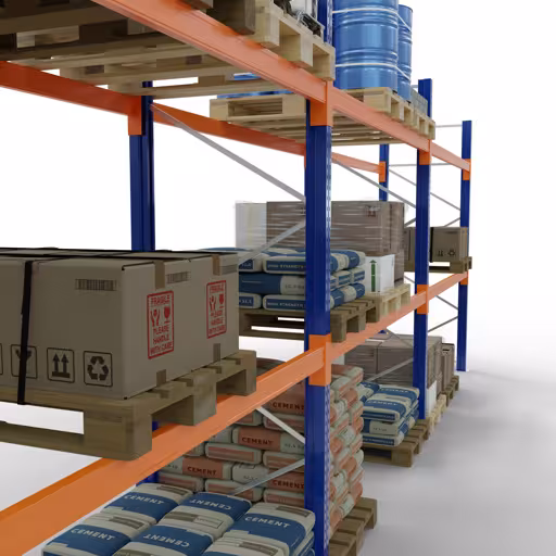 Abbildung Nr 7 des Artikels Palettenregal 3 Felder á 2700 mm - 4000x1100mm, HxT,18 Holme (2400kg) blau/verzinkt/RAL 2004, 4 Ebenen, max. Palettengewicht 860 kg, Feldlast 10.25... aus der Produktgruppe Palettenregale von der Marke Schulte Lagertechnik