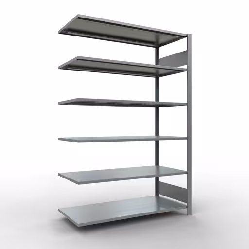 Anbauregal, Büro-Fachbodenregal Stecksystem MULTIplus150, 2000 x 1300 x 600 mm (HxBxT), 6 Fachböden, Längenriegel, verzinkt, ohne Mittelanschlag aus der Kategorie Stecksystem mit der Artikelnummer 17765