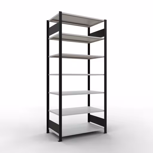Grundregal, Büro-Fachbodenregal Stecksystem MULTIplus150, 2300 x 1000 x 600 mm (HxBxT), 7 Fachböden, Längenriegel, ohne Mittelanschlag, schwarz/lichtgrau aus der Kategorie Stecksystem mit der Artikelnummer 36067-S