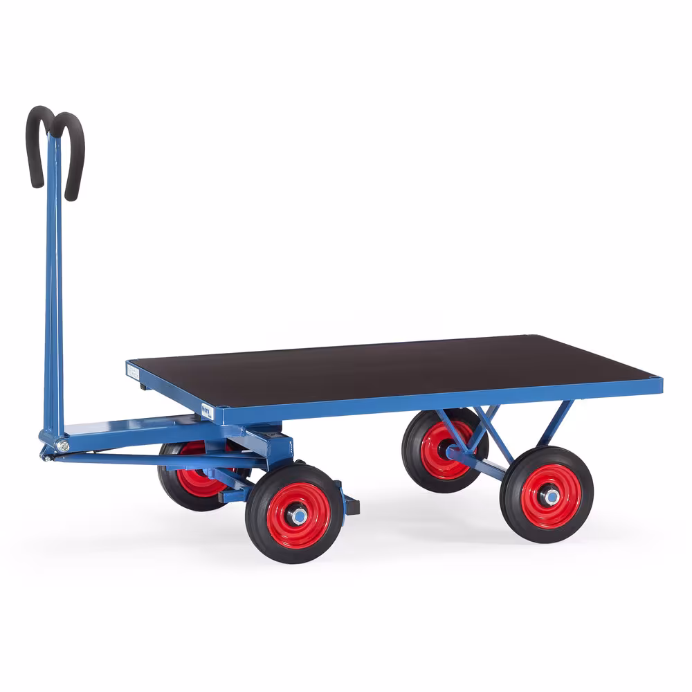 Handpritschenwagen 6403V Bereifung Vollgummi, Breite 800 mm, Länge 1200 mm von der Marke Fetra Handpritschenwagen offen Baukasten-System, aus Profilstahl geschweißt, pulverbeschichtet blau RAL 5007, 4 Eckhülsen Typ Bereifung: Vollgummi aus der Kategorie Handwagen/Pritschenwagen mit der Artikelnr. 6403V