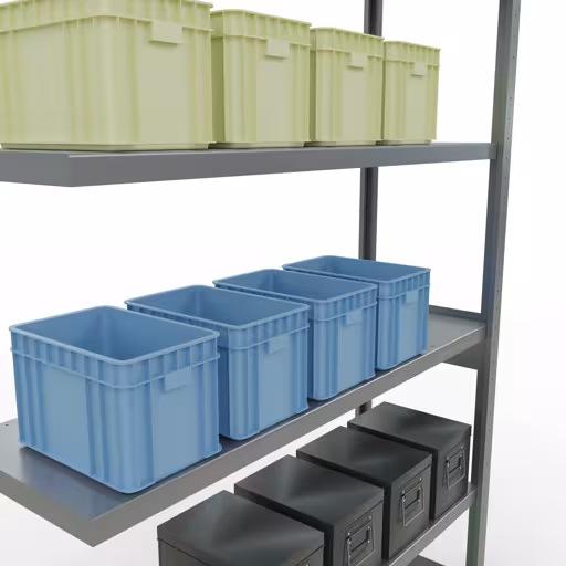Anbauregal, Fachbodenregal Stecksystem MULTIplus250, 2500 x 1300 x 400 mm (HxBxT), 6 Fachböden, Längenriegel, verzinkt von Schulte Lagertechnik aus der Kategorie Stecksystem