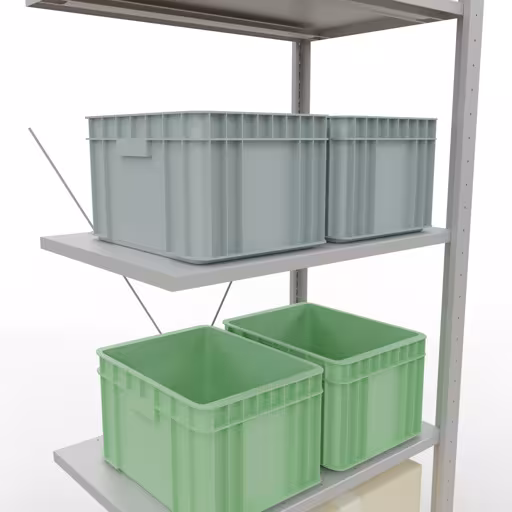 Zusatzbild des Artikels Anbauregal, Fachbodenregal Stecksystem MULTIplus150, 2000 x 750 x 500 mm (HxBxT), 5 Fachböden, Kreuzstrebe, RAL 7035 lichtgrau Zusatzbild des Artikels Anbauregal, Fachbodenregal Stecksystem MULTIplus150, 2000 x 750 x 500 mm (HxBxT), 5 Fachböden, Kreuzstrebe, RAL 7035 lichtgrau aus Anbauregal