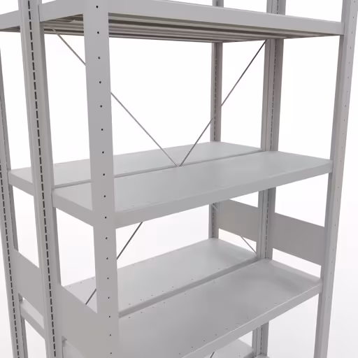 Produktbild Nr.6 des Artikels Grundregal, Doppelregal, Fachbodenregal Stecksystem MULTIplus250, 3000 x 1000 x (2x300) mm (HxBxT), 2x7 Fachböden, Kreuzstrebe, RAL 7035 lichtgrau aus der Produktreihe Fachbodenregale von der Marke Schulte Lagertechnik