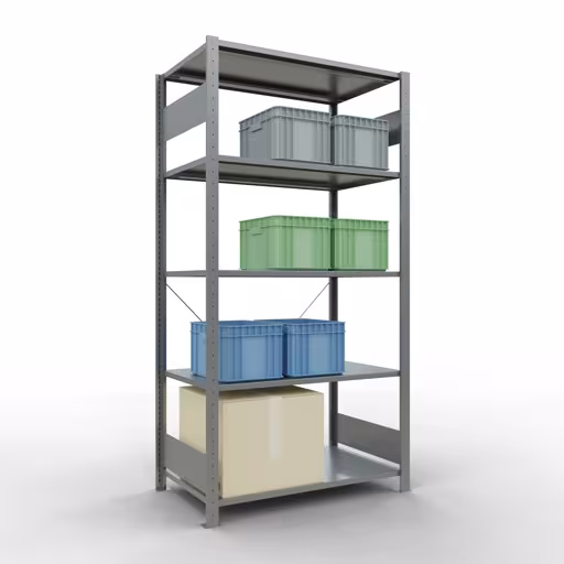 Produktbild Nr 13 des Artikels Grundregal, Fachbodenregal Stecksystem MULTIplus150, 2000 x 1000 x 600 mm (HxBxT), 5 Fachböden, Kreuzstrebe, verzinkt Abbildung Nr 13 des Artikels Grundregal, Fachbodenregal Stecksystem MULTIplus150, 2000 x 1000 x 600 mm (HxBxT), 5 Fachböden, Kreuzstrebe, verzinkt aus der Produktgruppe Stecksystem von der Marke Schulte Lagertechnik