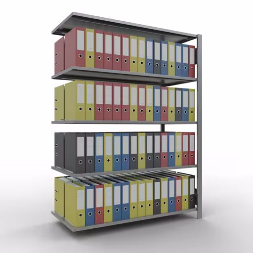 Anbauregal, Büro-Fachbodenregal Stecksystem MULTIplus150, 1800 x 1300 x 600 mm (HxBxT), 5 Fachböden, Längenriegel, verzinkt, mit Mittelanschlag von Schulte Lagertechnik mit der Artikelnr. 17741