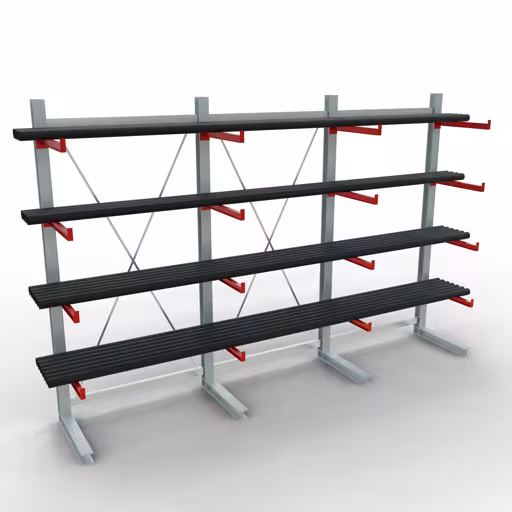 Abbildung Nr 11 des Artikels K 6000 Komplettregal, einseitig, 3000 x 4500 x 750 mm, RAL 7001 / RAL 3000, 5 Lagerebenen aus der Produktgruppe Kragarmregale von der Marke Schulte Lagertechnik