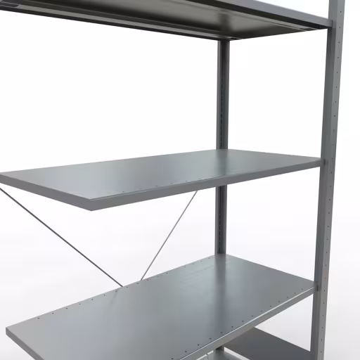Abbildung Nr 13 des Artikels Anbauregal, Fachbodenregal Stecksystem MULTIplus85, 2000 x 1000 x 500 mm (HxBxT), 5 Fachböden, Kreuzstrebe, verzinkt aus der Produktgruppe Stecksystem von der Marke Schulte Lagertechnik