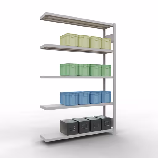 Produktbild Nr 14 des Artikels Anbauregal, Fachbodenregal Stecksystem MULTIplus250, 2000 x 1300 x 300 mm (HxBxT), 5 Fachböden, Längenriegel, RAL 7035 lichtgrau Abbildung Nr 14 des Artikels Anbauregal, Fachbodenregal Stecksystem MULTIplus250, 2000 x 1300 x 300 mm (HxBxT), 5 Fachböden, Längenriegel, RAL 7035 lichtgrau aus der Produktgruppe Stecksystem von der Marke Schulte Lagertechnik