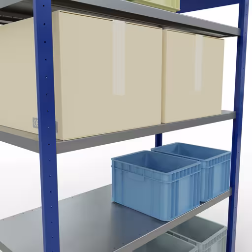 Grundregal, Fachbodenregal Stecksystem MULTIplus250, 2000 x 1300 x 600 mm (HxBxT), 5 Fachböden, Längenriegel, RAL 5010 enzianblau/verzinkt von Schulte Lagertechnik aus der Kategorie Stecksystem