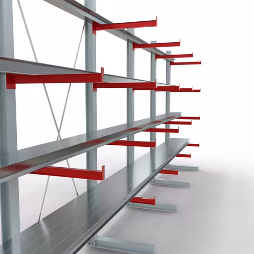 Produktbild Nr 12 des Artikels K 6000 Komplettregal, einseitig, 3000 x 7500 x 750 mm, RAL 7001 / RAL 3000, 5 Lagerebenen Abbildung Nr 12 des Artikels K 6000 Komplettregal, einseitig, 3000 x 7500 x 750 mm, RAL 7001 / RAL 3000, 5 Lagerebenen aus der Produktgruppe Kragarmregale von der Marke Schulte Lagertechnik