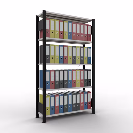 Abbildung Nr 12 des Artikels Grundregal, Büro-Fachbodenregal Stecksystem MULTIplus85, 1800 x 1000 x 300 mm (HxBxT), 5 Fachböden, Kreuzstrebe, ohne Anschlagleiste, schwarz/lichtgrau aus der Produktgruppe Büroregale von der Marke Schulte Lagertechnik