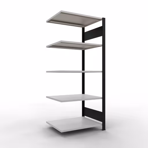 Anbauregal, Büro-Fachbodenregal Stecksystem MULTIplus150, 1800 x 750 x 600 mm (HxBxT), 5 Fachböden, Längenriegel, ohne Mittelanschlag, schwarz/lichtgrau aus der Kategorie Stecksystem mit der Artikelnummer 36057-S