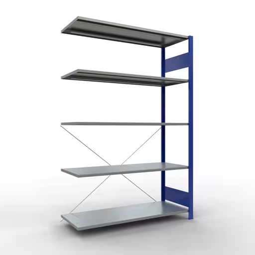 Anbauregal, Fachbodenregal Stecksystem MULTIplus150, 2000 x 1300 x 500 mm (HxBxT), 5 Fachböden, Kreuzstrebe, RAL 5010 enzianblau/verzinkt von der Marke Schulte Lagertechnik Anbauregal, Fachbodenregal Stecksystem MULTIplus150, 2000 x 1300 x 500 mm (HxBxT), 5 Fachböden, Kreuzstrebe, RAL 5010 enzianblau/verzinkt aus der Kategorie Anbauregal mit der Artikelnummer 12755-130-B