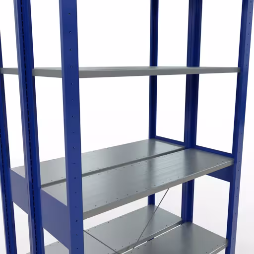 Produktbild Nr.14 des Artikels Grundregal, Doppelregal, Fachbodenregal Stecksystem MULTIplus150, 2500 x 1000 x (2x300) mm (HxBxT), 2x6 Fachböden, Kreuzstrebe, RAL 5010 enzianblau aus der Produktreihe Fachbodenregale von der Marke Schulte Lagertechnik