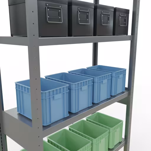 Zusatzbild des Artikels Grundregal, Fachbodenregal Stecksystem MULTIplus330, 2500 x 1000 x 400 mm (HxBxT), 6 Fachböden, Kreuzstrebe, verzinkt aus Grundregal