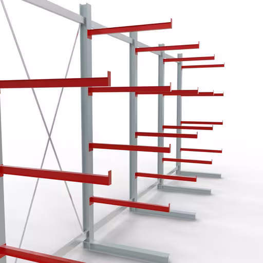 Abbildung Nr 12 des Artikels K 6000 Komplettregal, einseitig, 3000 x 7500 x 1000 mm, RAL 7001 / RAL 3000, 5 Lagerebenen aus der Produktgruppe Kragarmregale von der Marke Schulte Lagertechnik