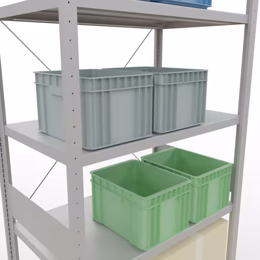 Andere Ansicht des Artikels Grundregal, Fachbodenregal Stecksystem MULTIplus250, 3000 x 1000 x 600 mm (HxBxT), 7 Fachböden, Kreuzstrebe, RAL 7035 lichtgrau Andere Ansicht des Artikels Grundregal, Fachbodenregal Stecksystem MULTIplus250, 3000 x 1000 x 600 mm (HxBxT), 7 Fachböden, Kreuzstrebe, RAL 7035 lichtgrau aus der Kategorie Stecksystem