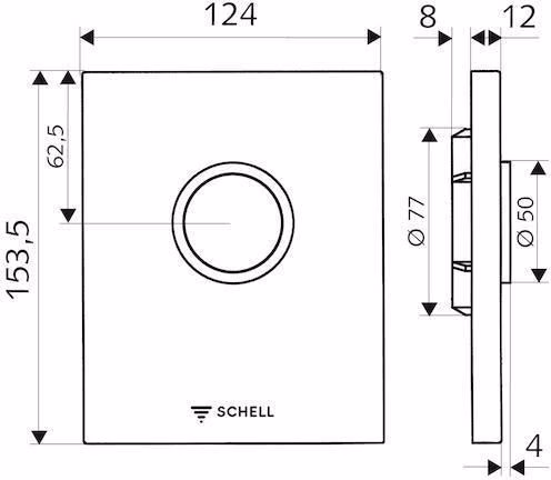 Technische Zeichnung 3983987 Urinal-Betätigungsplatte EDITION weiß weiß SCHELL