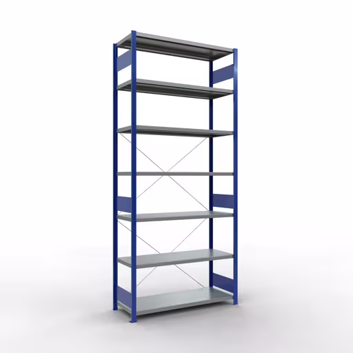 Abbildung Nr 13 des Artikels Grundregal, Fachbodenregal Stecksystem MULTIplus250, 3000 x 1300 x 500 mm (HxBxT), 7 Fachböden, Kreuzstrebe, RAL 5010 enzianblau/verzinkt aus der Produktgruppe Stecksystem von der Marke Schulte Lagertechnik