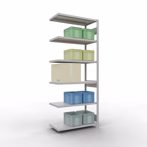 Produktbild Nr 14 des Artikels Anbauregal, Fachbodenregal Stecksystem MULTIplus330, 2500 x 1000 x 500 mm (HxBxT), 6 Fachböden, Längenriegel, RAL 7035 lichtgrau Abbildung Nr 14 des Artikels Anbauregal, Fachbodenregal Stecksystem MULTIplus330, 2500 x 1000 x 500 mm (HxBxT), 6 Fachböden, Längenriegel, RAL 7035 lichtgrau aus der Produktgruppe Stecksystem von der Marke Schulte Lagertechnik