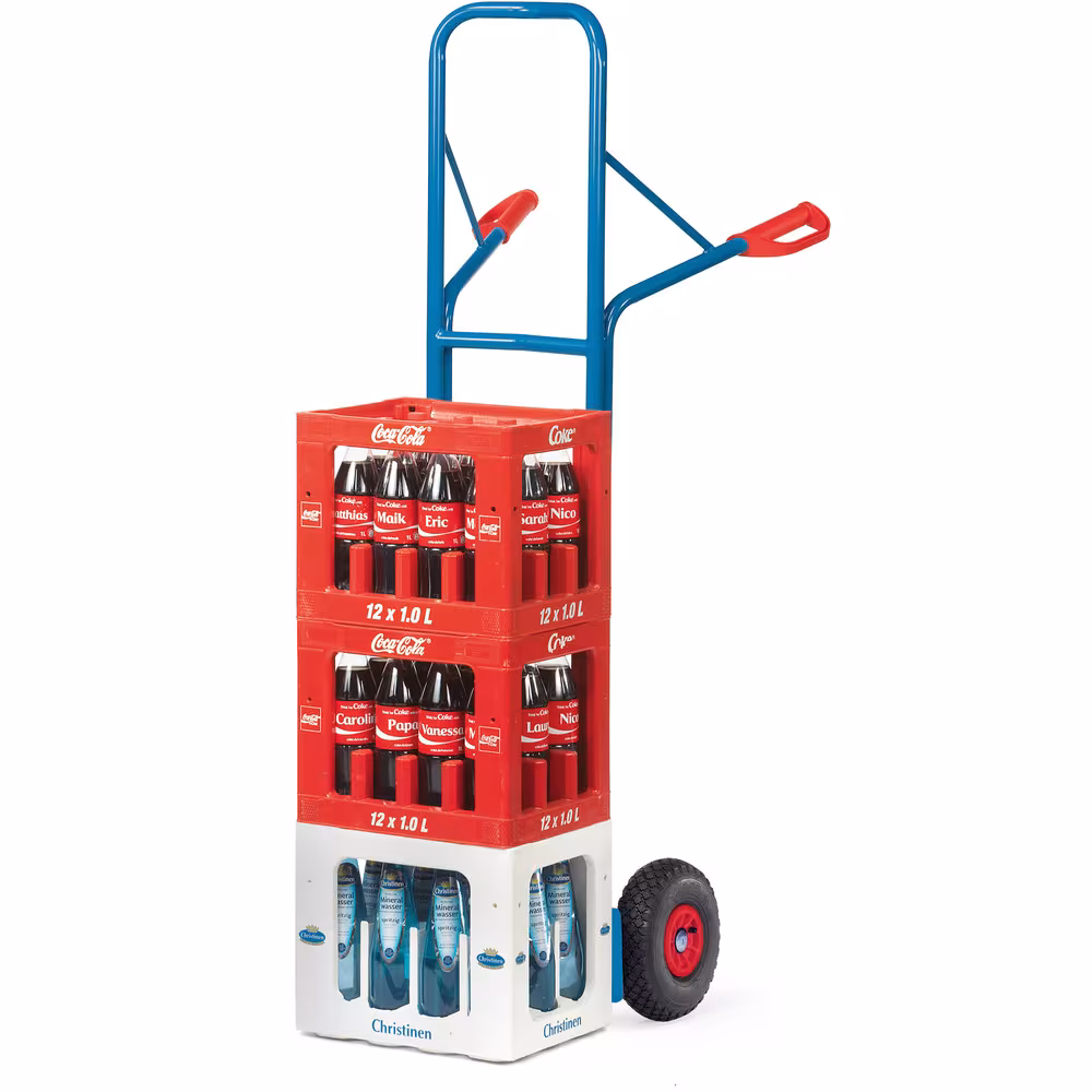 Stapelkarre 1600 mm Stahlrohr-Stapelkarre mit Stahlblechschaufel, stabile Schweißkonstruktion, pulverbeschichtet blau RAL 5007 Ausführung Bereifung: Luft mit der GTIN 4017976851327 Stapelkarre B1327L Bereifung Luft von Fetra mit der Artikelnr. B1327L