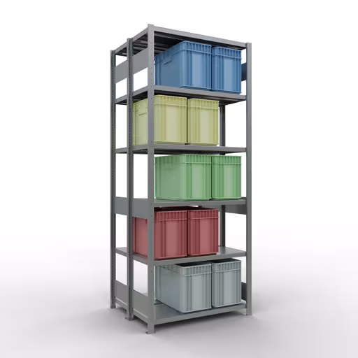 Produktbild Nr.12 des Artikels Grundregal, Doppelregal, Fachbodenregal Stecksystem MULTIplus250, 2500 x 1000 x (2x400) mm (HxBxT), 2x6 Fachböden, Längenriegel, verzinkt aus der Produktreihe Fachbodenregale von der Marke Schulte Lagertechnik