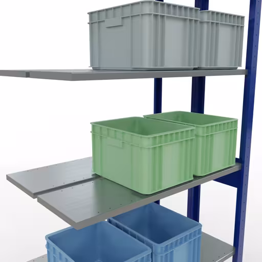 Anbauregal, Doppelregal, Fachbodenregal Stecksystem MULTIplus150, 2500 x 1000 x (2x300) mm (HxBxT), 2x6 Fachböden, Längenriegel, RAL 5010 enzianblau mit der GTIN 4004514296078 Anbauregal, Doppelregal, Fachbodenregal Stecksystem MULTIplus150, 2500 x 1000 x (2x300) mm (HxBxT), 2x6 Fachböden, Längenriegel, RAL 5010 enzianblau von Schulte Lagertechnik mit der Artikelnr. 33136-B