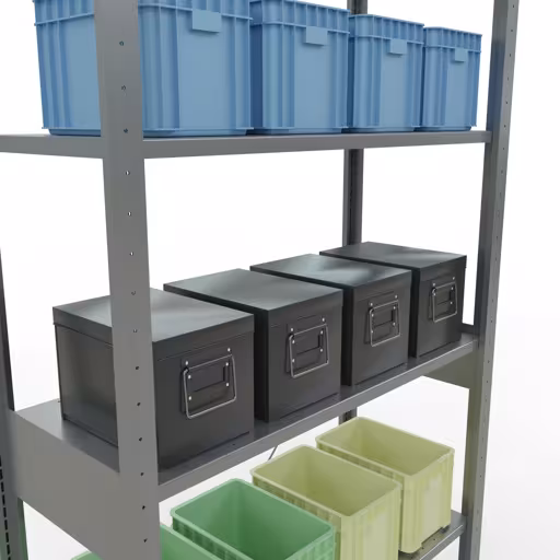 Zusatzbild des Artikels Grundregal, Fachbodenregal Stecksystem MULTIplus150, 2500 x 1000 x 400 mm (HxBxT), 6 Fachböden, Kreuzstrebe, verzinkt aus Grundregal