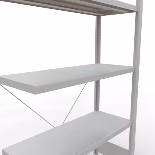 Produktbild Nr 13 des Artikels Anbauregal, Fachbodenregal Stecksystem MULTIplus330, 2000 x 1000 x 400 mm (HxBxT), 5 Fachböden, Kreuzstrebe, RAL 7035 lichtgrau Abbildung Nr 13 des Artikels Anbauregal, Fachbodenregal Stecksystem MULTIplus330, 2000 x 1000 x 400 mm (HxBxT), 5 Fachböden, Kreuzstrebe, RAL 7035 lichtgrau aus der Produktgruppe Stecksystem von der Marke Schulte Lagertechnik