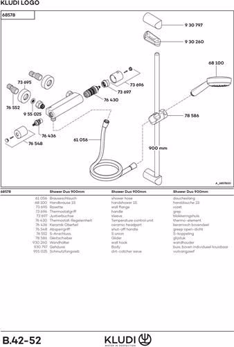 KLUDI LOGO Shower-Duo 1 Strahlart Wandstange Länge 900 Millimeter chrom