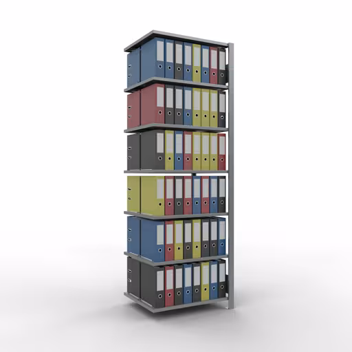 Abbildung Nr 16 des Artikels Anbauregal, Büro-Fachbodenregal Stecksystem MULTIplus150, 2300 x 750 x 600 mm (HxBxT), 7 Fachböden, Längenriegel, verzinkt, mit Mittelanschlag aus der Produktgruppe Büroregale von der Marke Schulte Lagertechnik