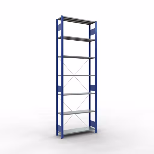 Abbildung Nr 11 des Artikels Grundregal, Fachbodenregal Stecksystem MULTIplus85, 3000 x 1000 x 300 mm (HxBxT), 7 Fachböden, Kreuzstrebe, RAL 5010 enzianblau aus der Produktgruppe Stecksystem von der Marke Schulte Lagertechnik