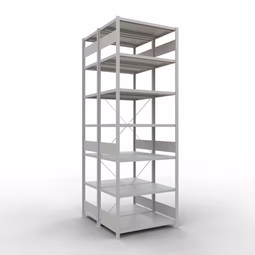 Grundregal, Doppelregal, Fachbodenregal Stecksystem MULTIplus250, 3000 x 1000 x (2x600) mm (HxBxT), 2x7 Fachböden, Kreuzstrebe, RAL 7035 lichtgrau von der Marke Schulte Lagertechnik Grundregal, Doppelregal, Fachbodenregal Stecksystem MULTIplus250, 3000 x 1000 x (2x600) mm (HxBxT), 2x7 Fachböden, Kreuzstrebe, RAL 7035 lichtgrau aus der Kategorie Doppelregale mit der Artikelnummer 32162-G