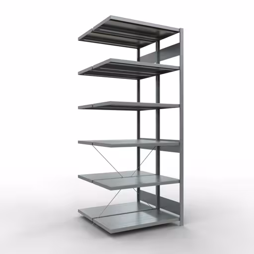 Anbauregal, Doppelregal, Fachbodenregal Stecksystem MULTIplus250, 2500 x 1000 x (2x500) mm (HxBxT), 2x6 Fachböden, Kreuzstrebe, verzinkt aus der Kategorie Doppelregale mit der Artikelnummer 14256-A