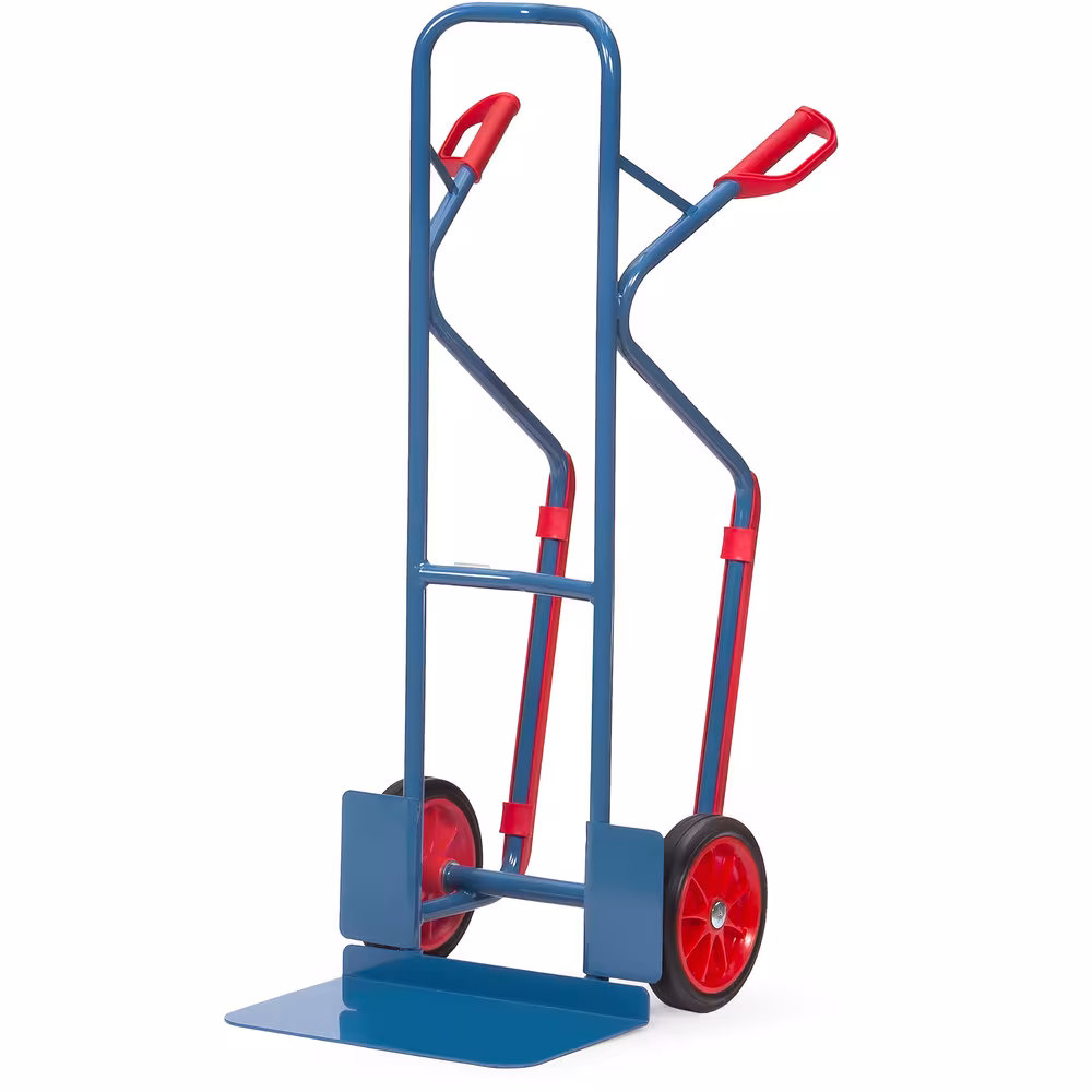 Stapelkarre Gleitkufen Stahlrohr-Stapelkarre mit Stahlblechschaufel, stabile Schweißkonstruktion, pulverbeschichtet blau RAL 5007, Sicherheitsgriffe Typ Bereifung: Vollgummi aus der Kategorie Karren mit der Artikelnr. B1331V