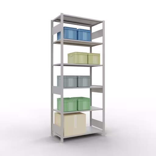 Abbildung Nr 14 des Artikels Grundregal, Fachbodenregal Stecksystem MULTIplus85, 2500 x 1000 x 500 mm (HxBxT), 6 Fachböden, Längenriegel, RAL 7035 lichtgrau aus der Produktgruppe Stecksystem von der Marke Schulte Lagertechnik