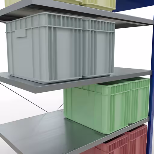 Zusatzbild des Artikels Anbauregal, Fachbodenregal Stecksystem MULTIplus250, 2000 x 1300 x 800 mm (HxBxT), 5 Fachböden, Kreuzstrebe, RAL 5010 enzianblau/verzinkt aus Anbauregal