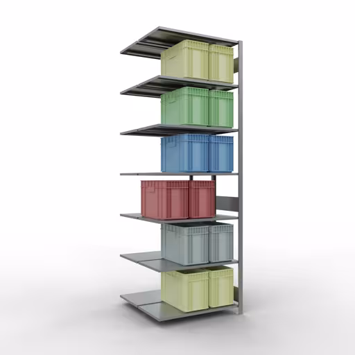 Produktbild Nr 15 des Artikels Anbauregal, Doppelregal, Fachbodenregal Stecksystem MULTIplus150, 3000 x 1000 x (2x500) mm (HxBxT), 2x7 Fachböden, Längenriegel, verzinkt Abbildung Nr 15 des Artikels Anbauregal, Doppelregal, Fachbodenregal Stecksystem MULTIplus150, 3000 x 1000 x (2x500) mm (HxBxT), 2x7 Fachböden, Längenriegel, verzinkt aus der Produktgruppe Fachbodenregale von der Marke Schulte Lagertechnik