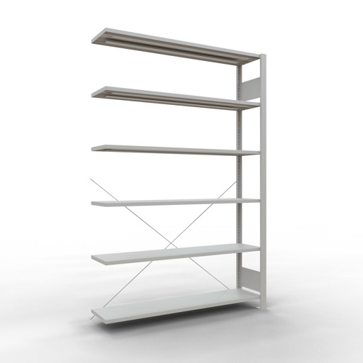 Abbildung Nr 8 des Artikels Anbauregal, Büro-Fachbodenregal Stecksystem MULTIplus85, 2000 x 1300 x 300 mm (HxBxT), 6 Fachböden, Kreuzstrebe, ohne Anschlagleiste, lichtgrau aus der Produktgruppe Büroregale von der Marke Schulte Lagertechnik