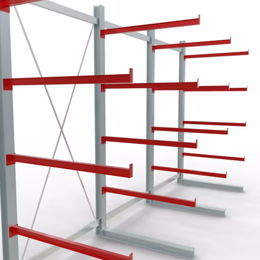 Abbildung Nr 10 des Artikels K 6000 Komplettregal, einseitig, 3000 x 6000 x 1250 mm, RAL 7001 / RAL 3000, 5 Lagerebenen aus der Produktgruppe Kragarmregale von der Marke Schulte Lagertechnik