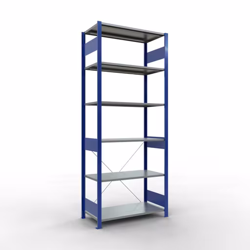 Produktbild Nr.11 des Artikels Grundregal, Fachbodenregal Stecksystem MULTIplus150, 2500 x 1000 x 500 mm (HxBxT), 6 Fachböden, Kreuzstrebe, RAL 5010/verzinkt aus der Produktreihe Stecksystem von der Marke Schulte Lagertechnik